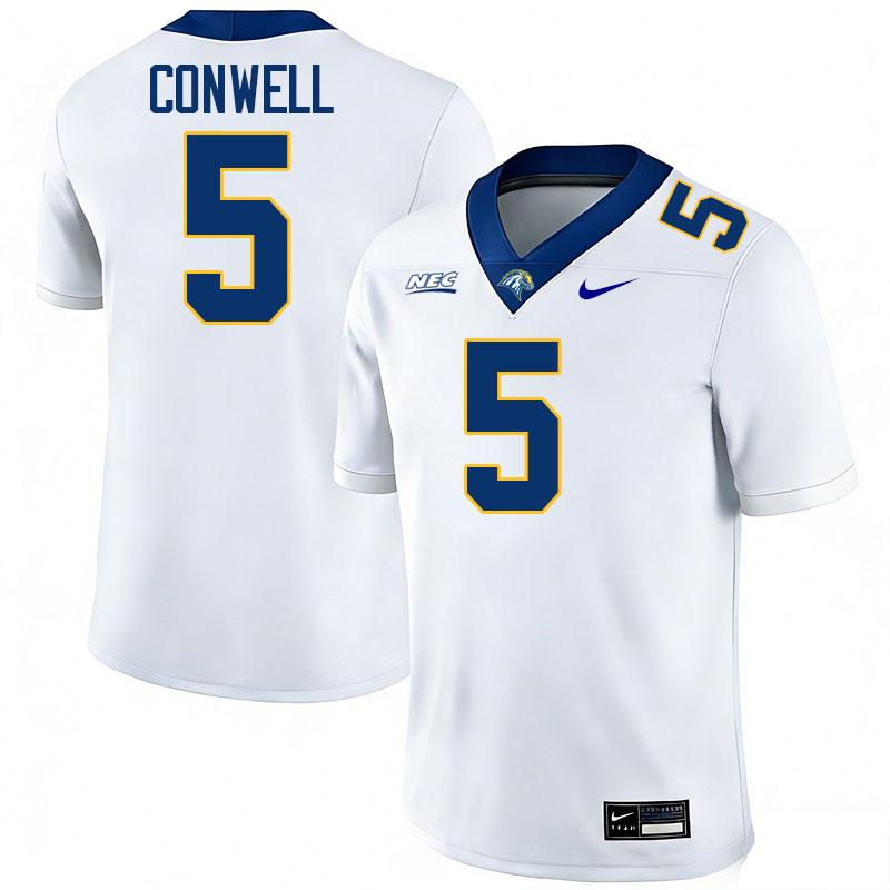 New Haven Chargers #5 Sebastian Conwell College Football Jerseys,Uniforms Stitched-White